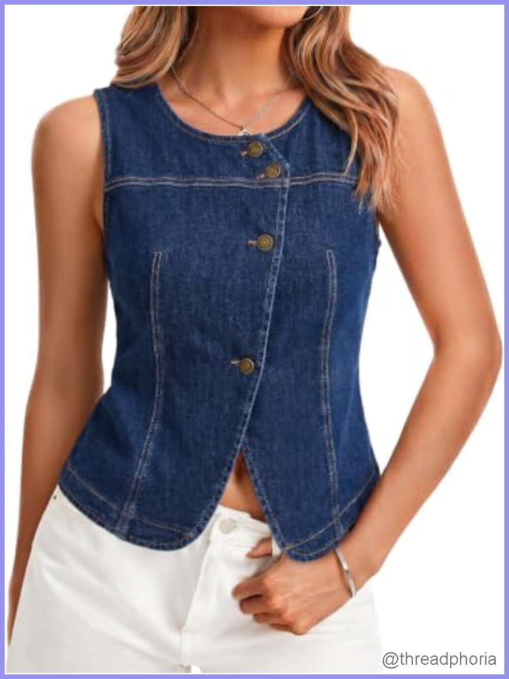 Women Sleeveless Fitted Denim Vest Top Button Down Casual Waistcoat